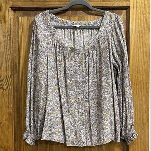 LC Lauren Conrad Beige Floral Button-Front Peasant Blouse